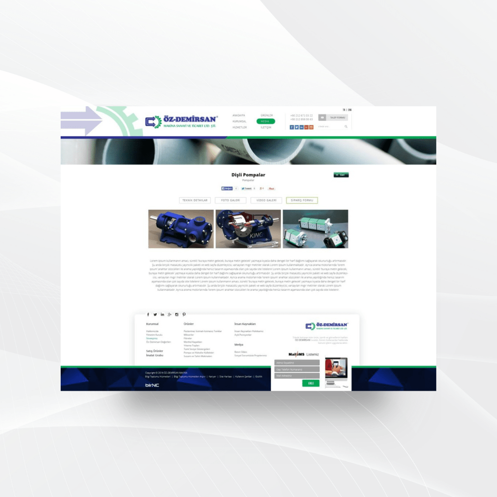 Öz-Demirsan Ürün Detay Web Tasarımı