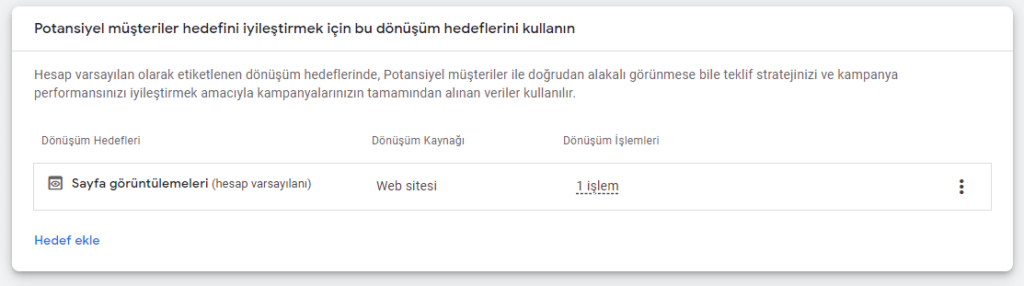 Google Ads Hedef Ekleme