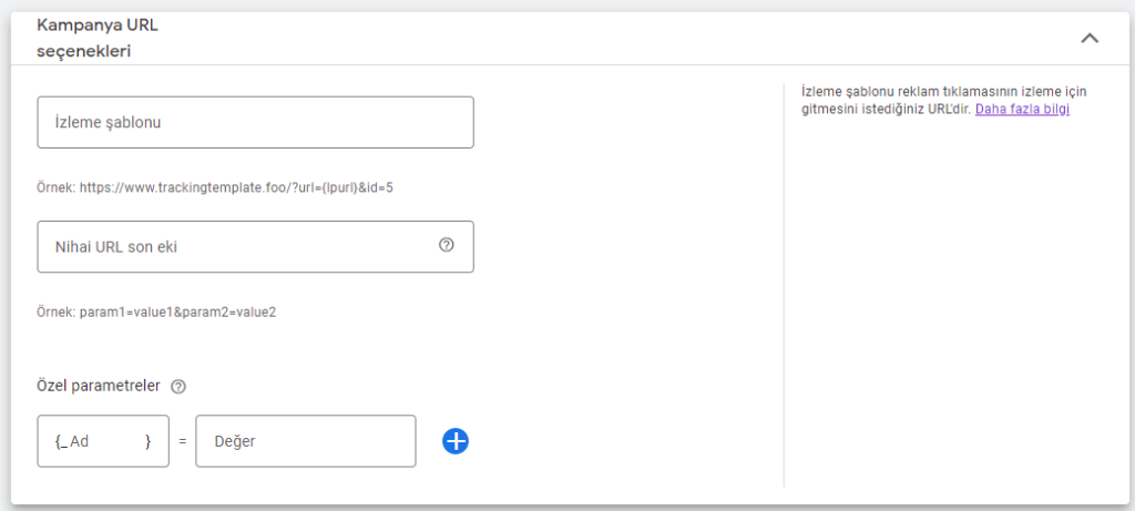 Google Ads Reklam Kampanya URL Seçenekleri