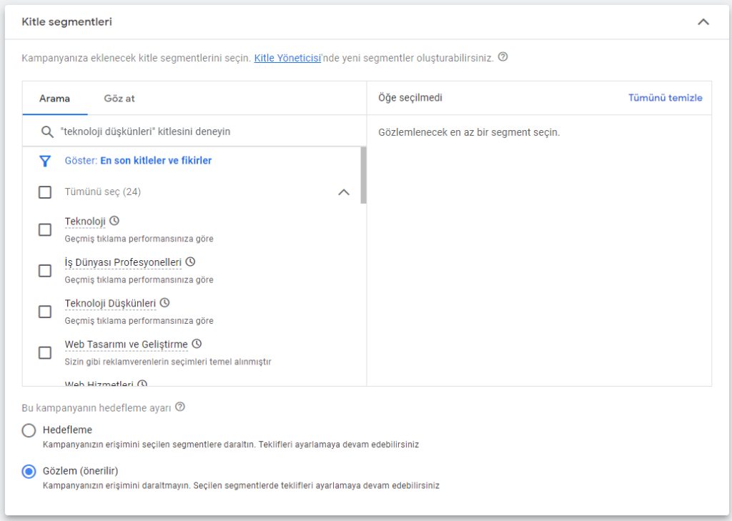 Google Ads Kitle Segmentleri