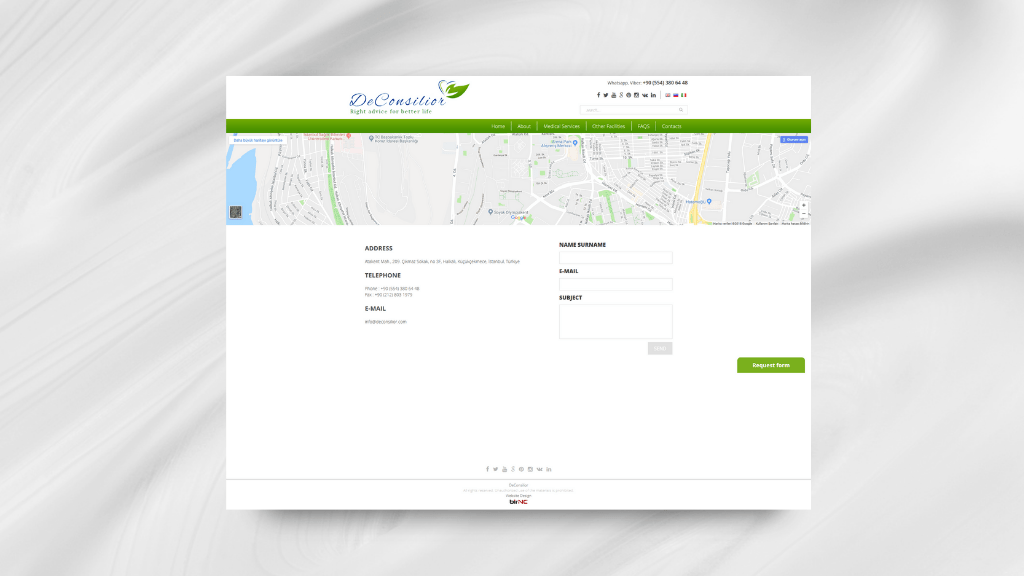 Deconsilior İletişim Sayfası Tasarımı