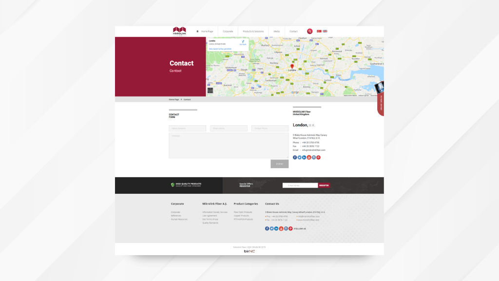 Mikrolink Fiber İletişim Sayfası Tasarımı