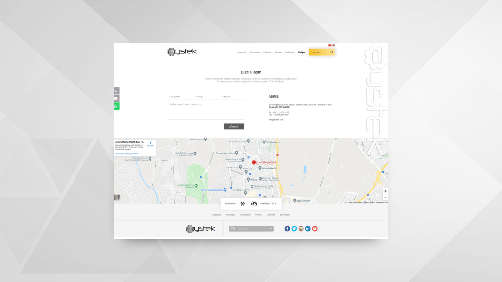 Aystek Plastik İletişim Sayfası Tasarımı