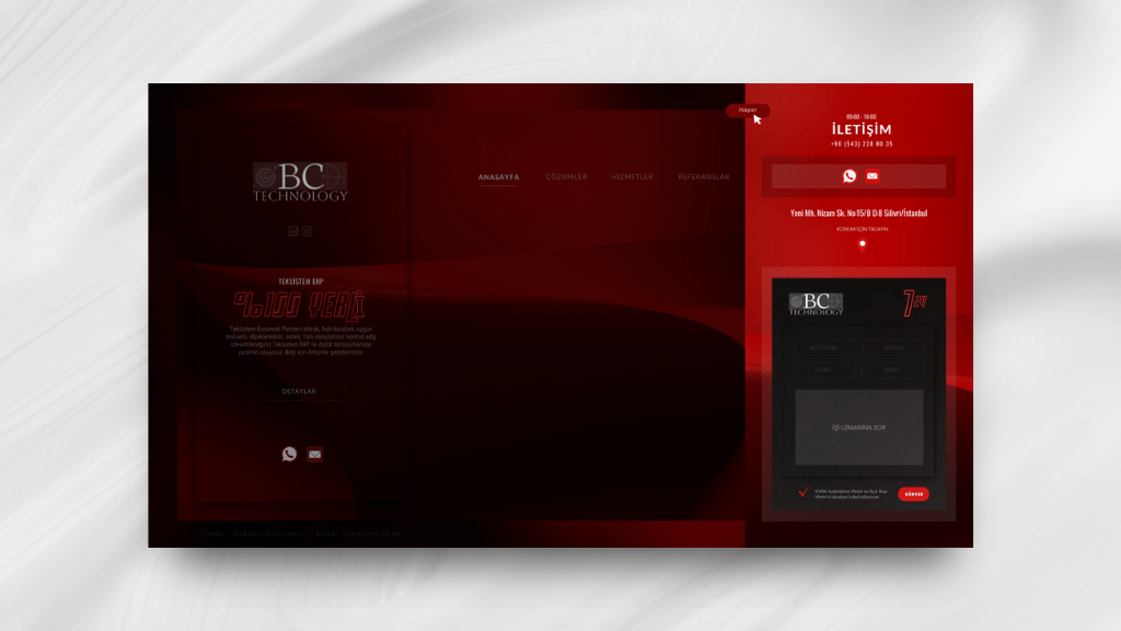 BCD Teknoloji İletişim Sayfası Tasarımı
