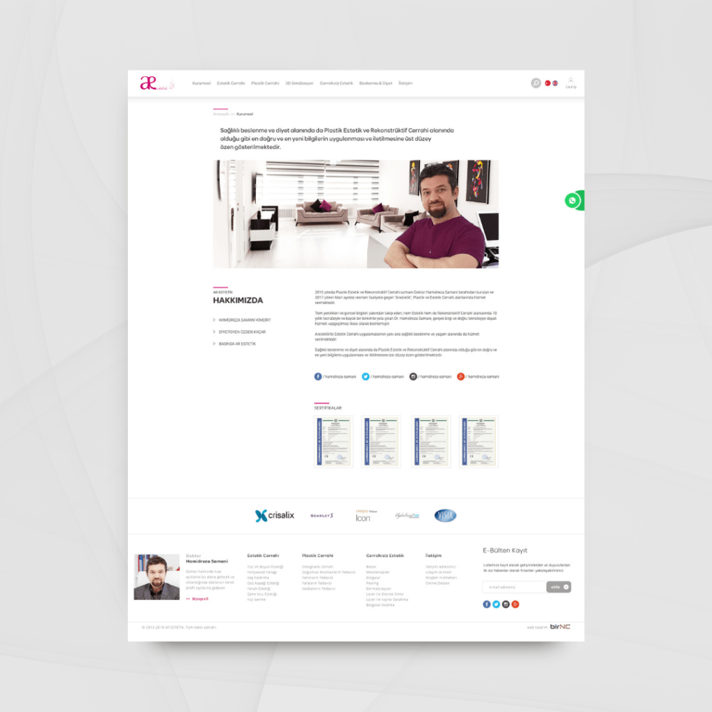 Arestetik Kurumsal Sayfası Web Tasarımı
