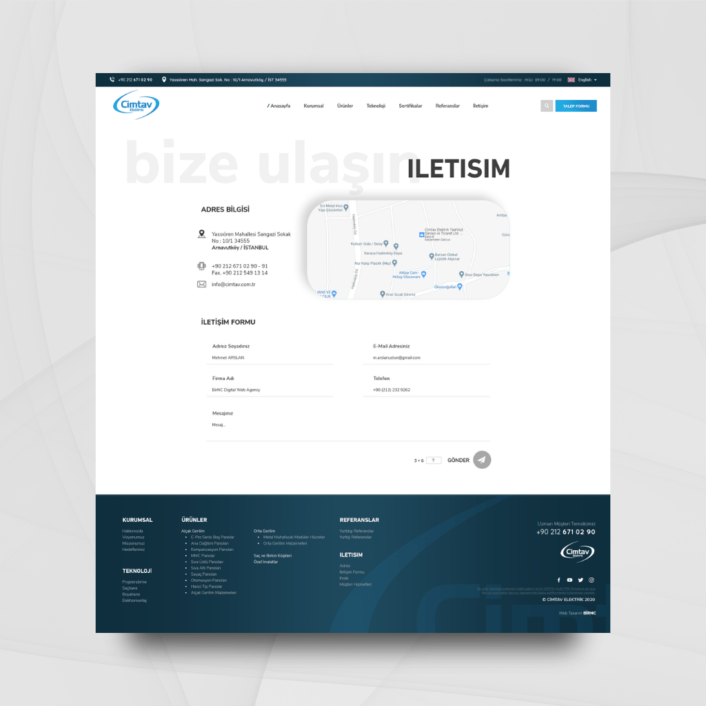 Cimtav Elektrik İletişim Sayfa Tasarımı