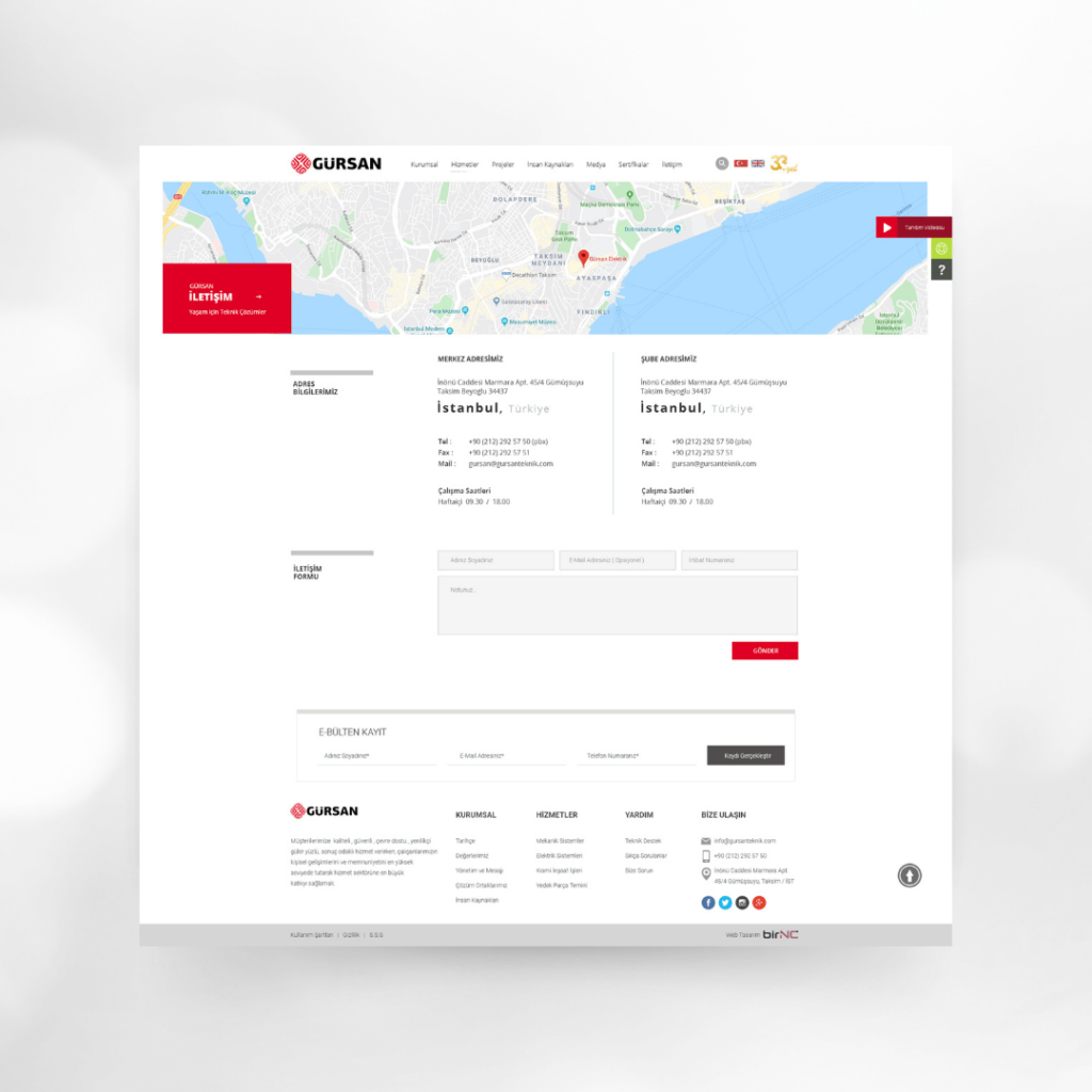Gürsan Teknik İletişim Sayfası Tasarımı