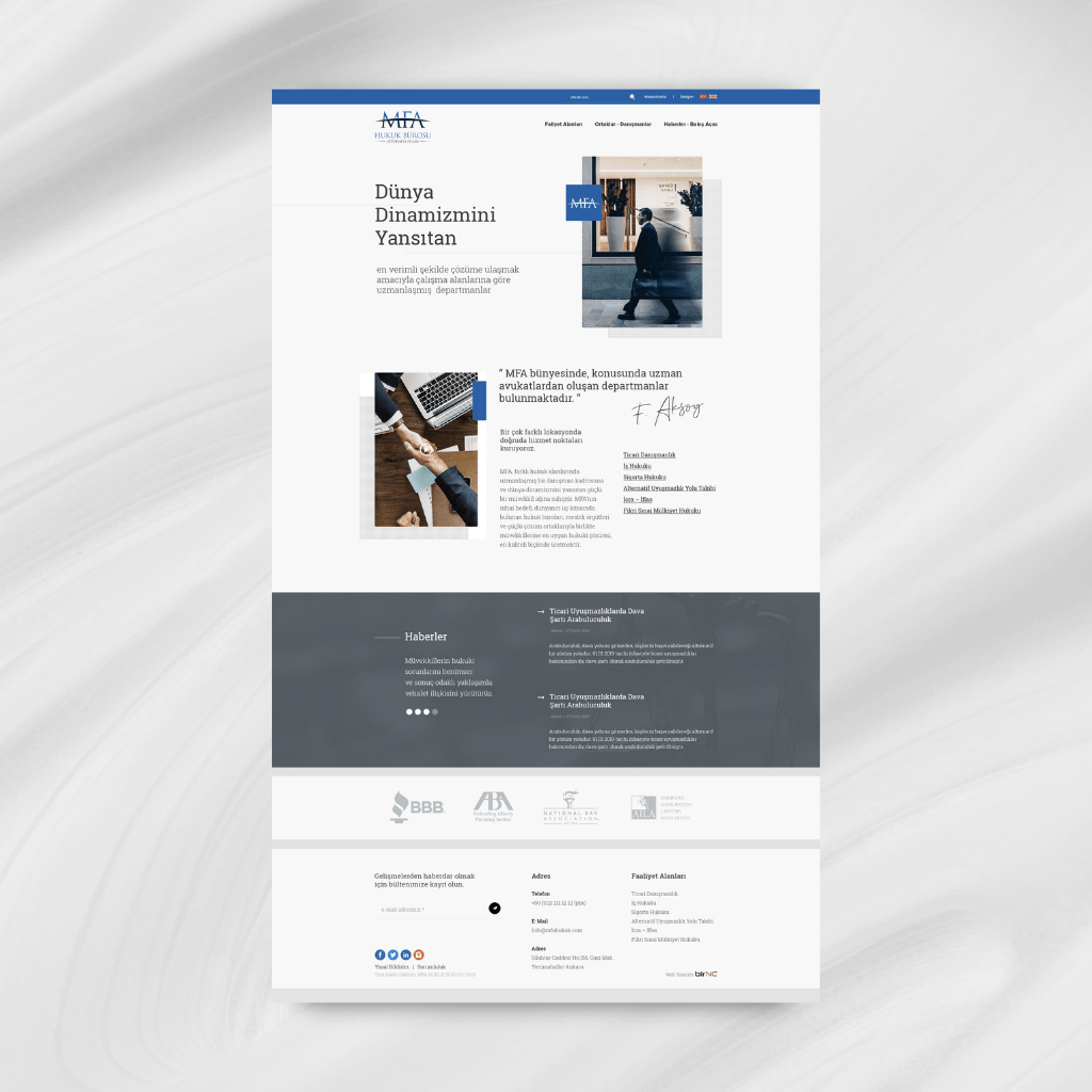 MFA Hukuk Anasayfa Web Tasarımı