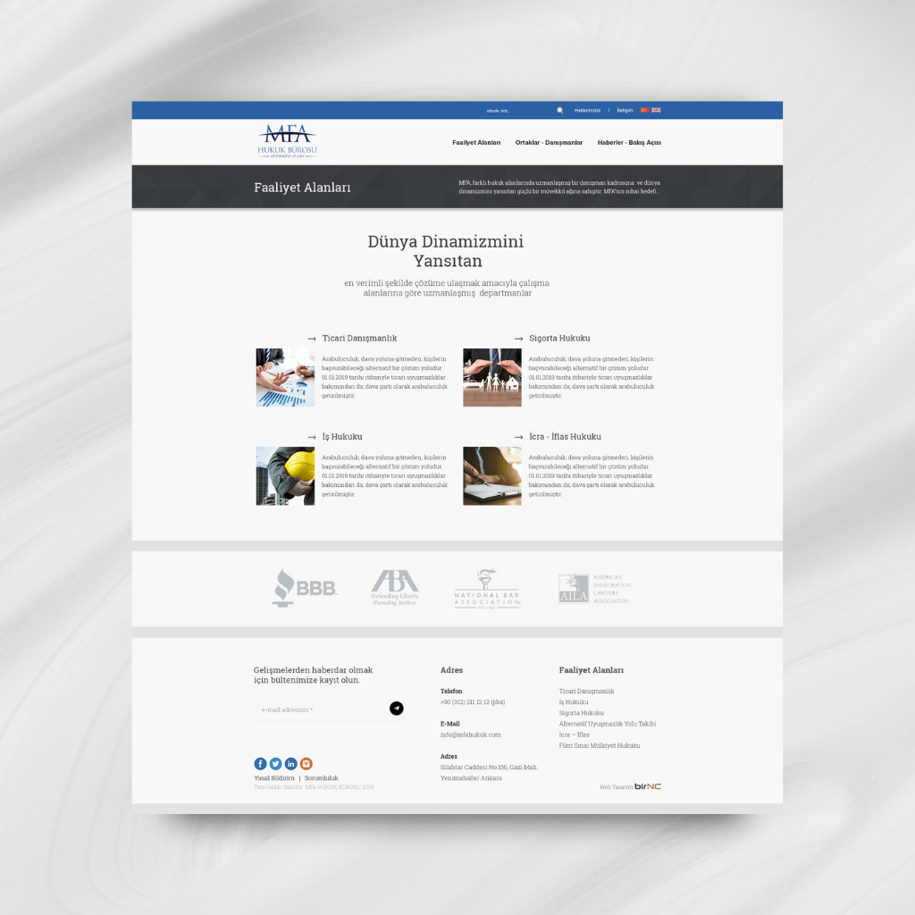 MFA Hukuk Faaliyet Alanları Web Tasarımı