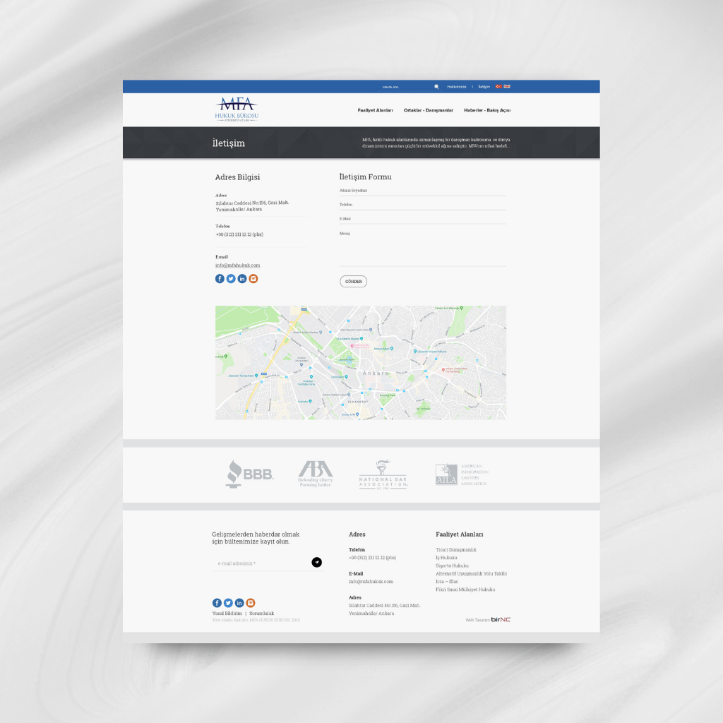 MFA Hukuk İletişim Web Tasarımı