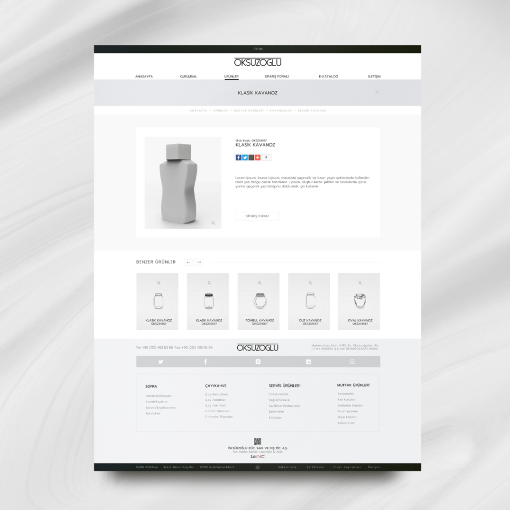 Öksüzoğlu Züccaciye Ürün Detay Web Tasarımı
