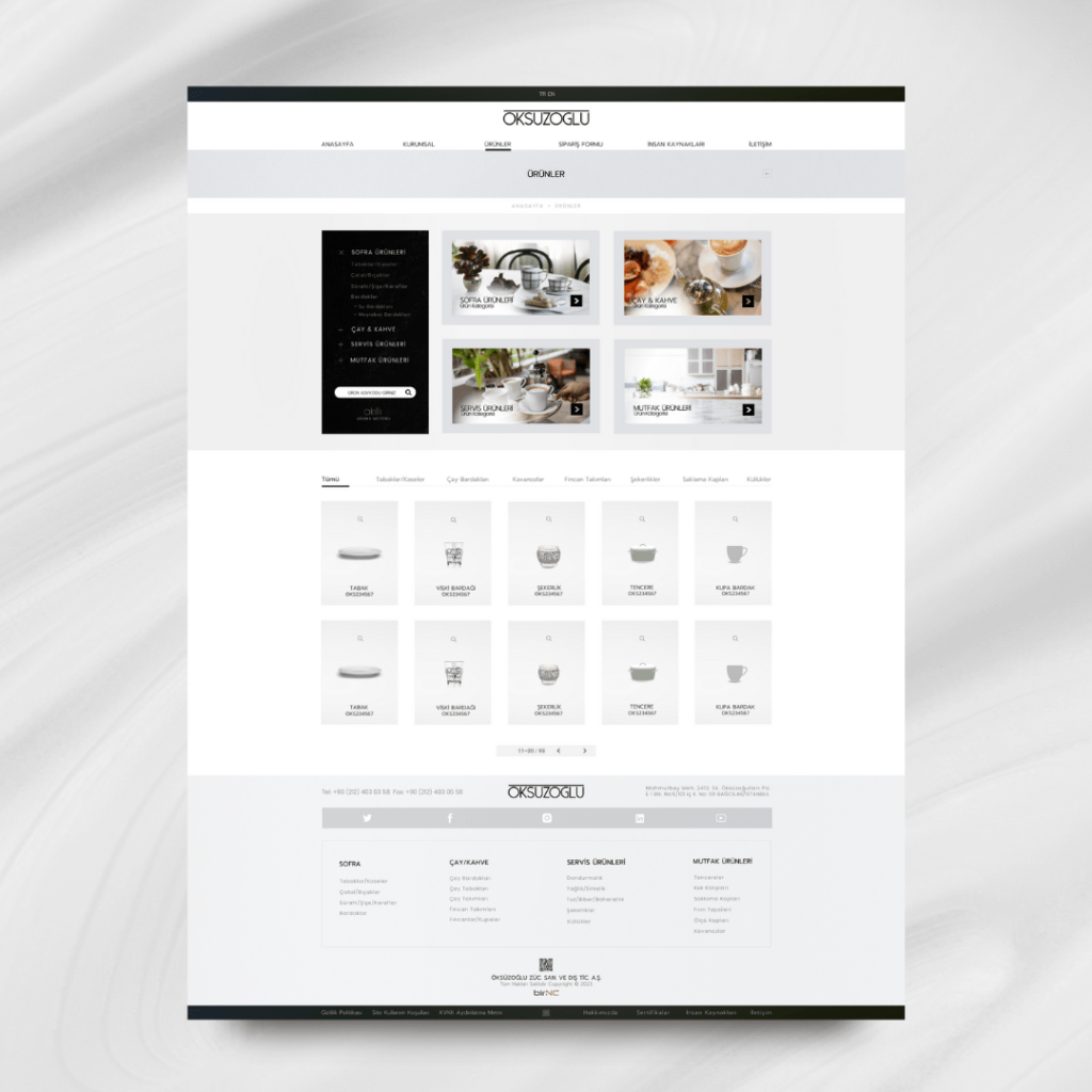 Öksüzoğlu Züccaciye Ürünler Kategori Web Tasarımı