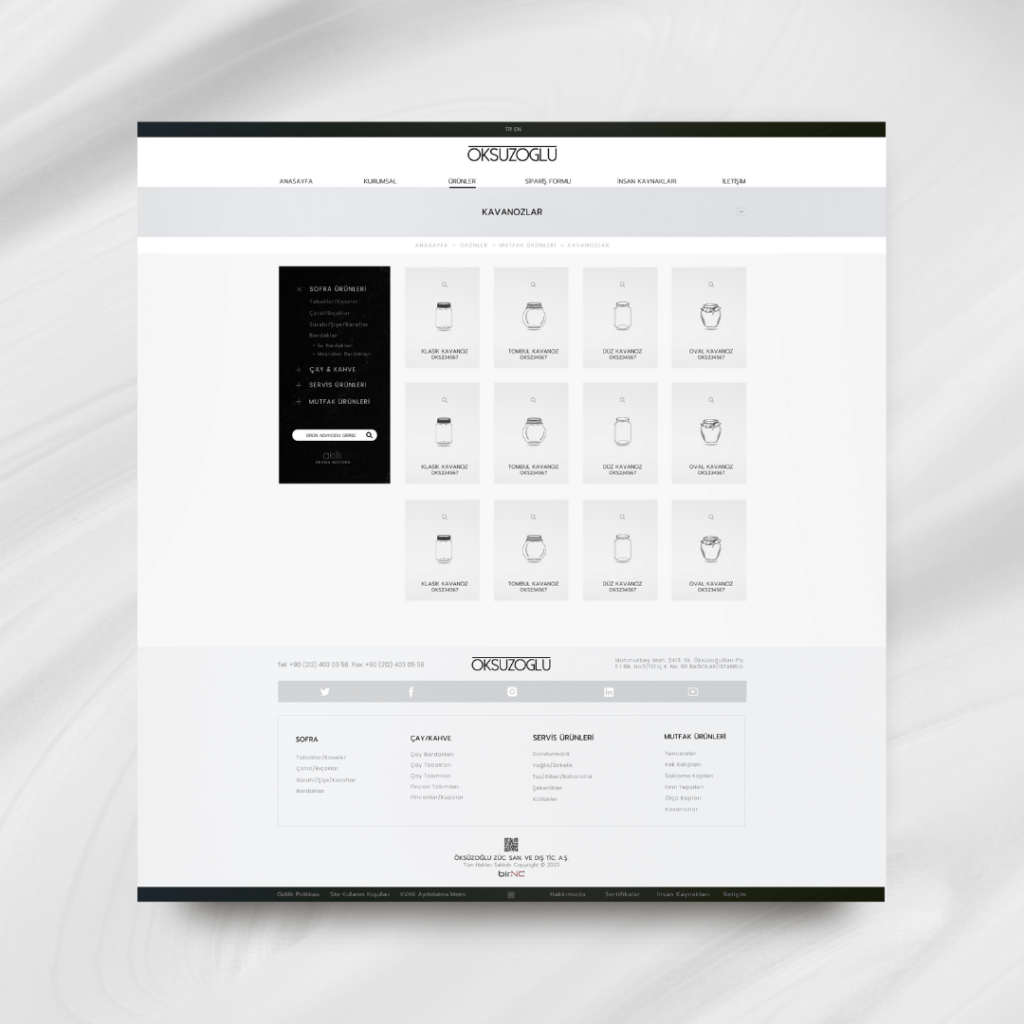 Öksüzoğlu Züccaciye Ürünler Web Tasarımı