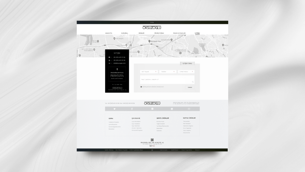 Öksüzoğlu Züccaciye İletişim Sayfası Tasarımı
