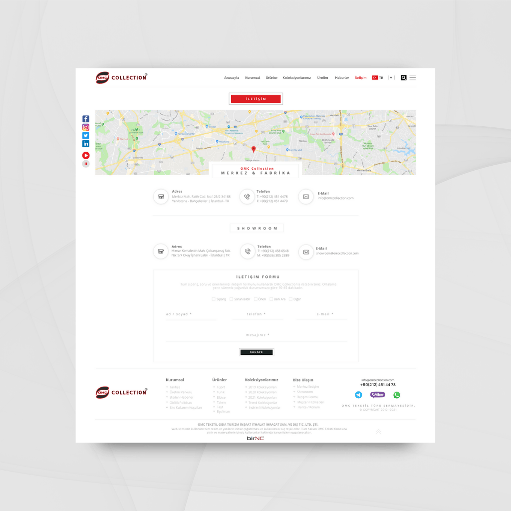 OMC Tekstil İletişim Sayfası Tasarımı