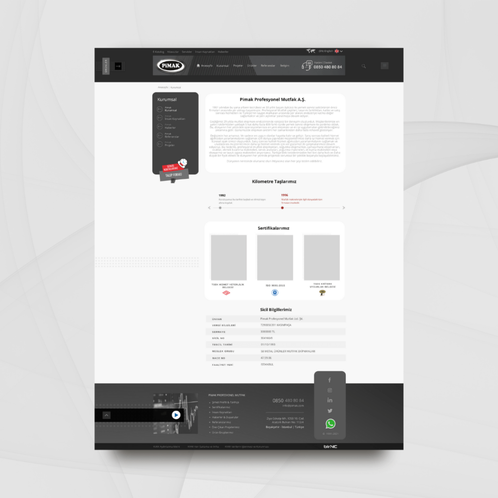 Pimak Mutfak Kurumsal Sayfası Tasarımı