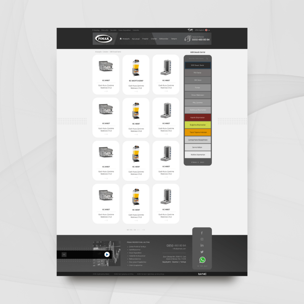 Pimak Mutfak Ürünler Sayfası Tasarımı