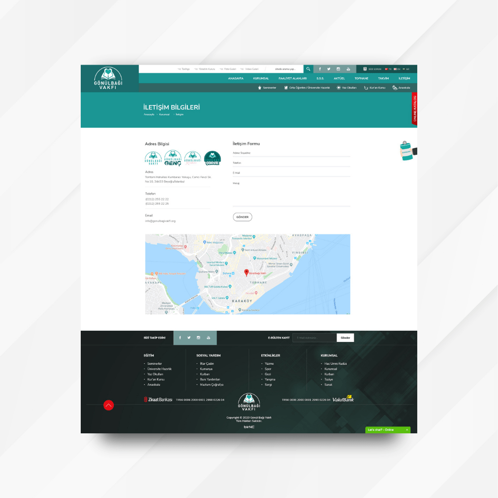 Gönülbağı Vakfı İletişim Sayfası Tasarımı