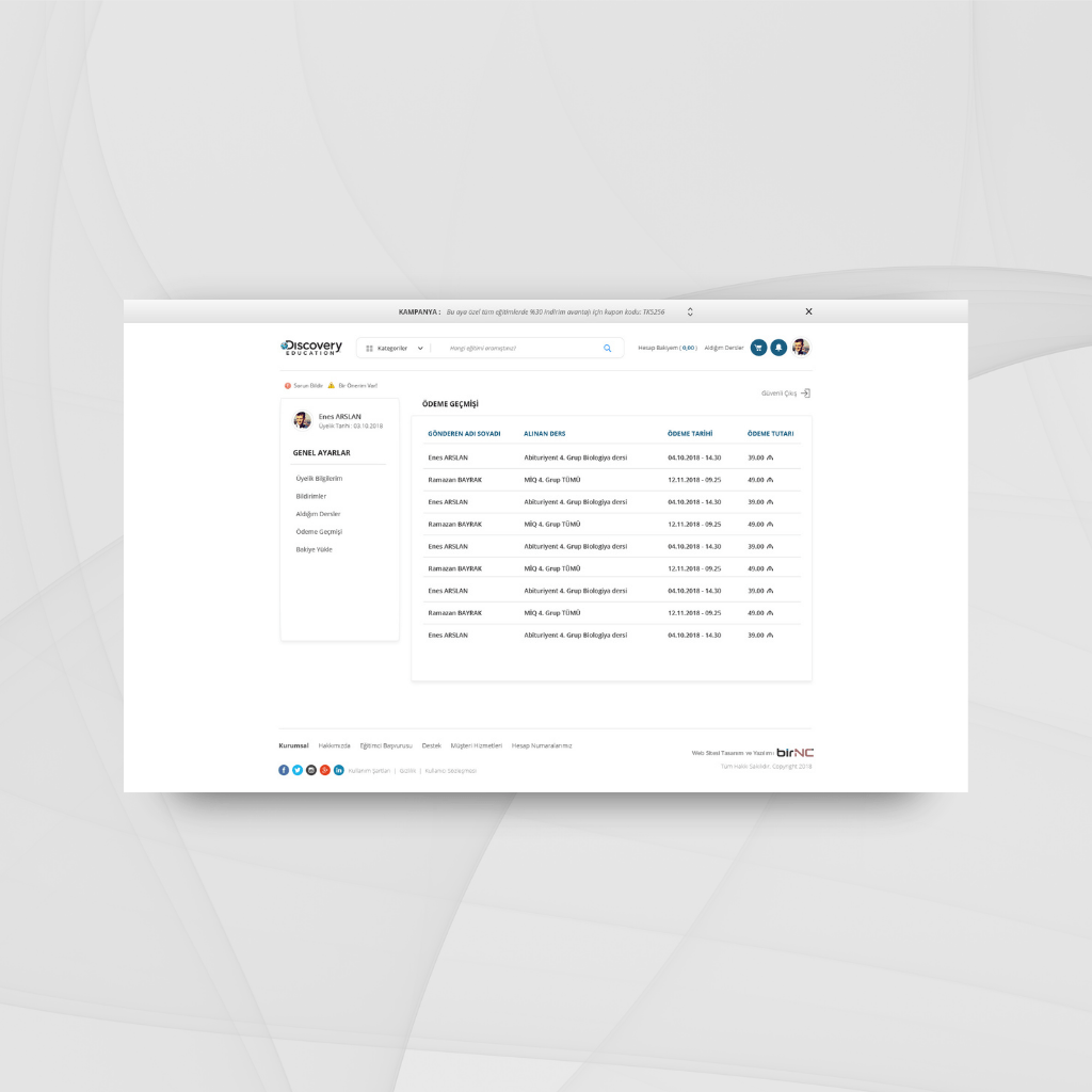 Kurikulum Web Tasarım Profil Ödeme Geçmişi