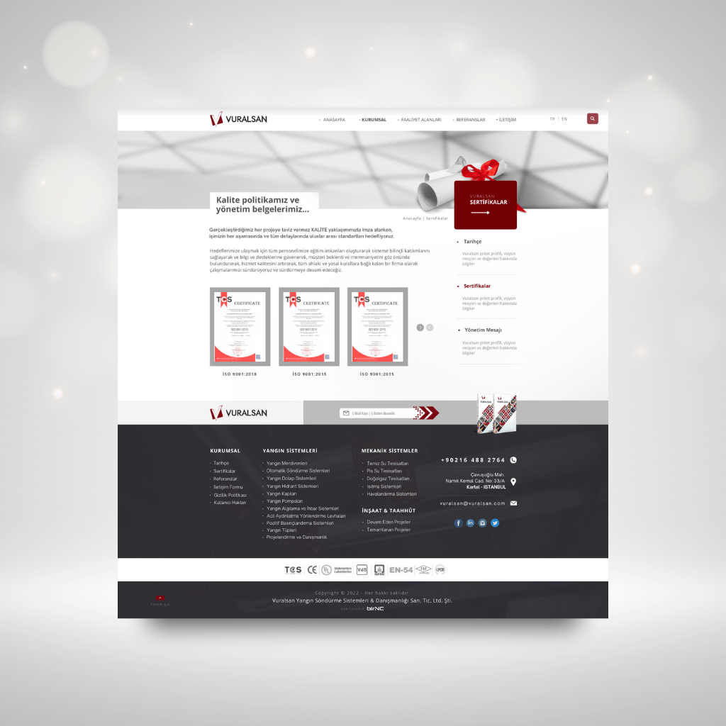 Vuralsan Yangın Web Tasarım Sertifikalar