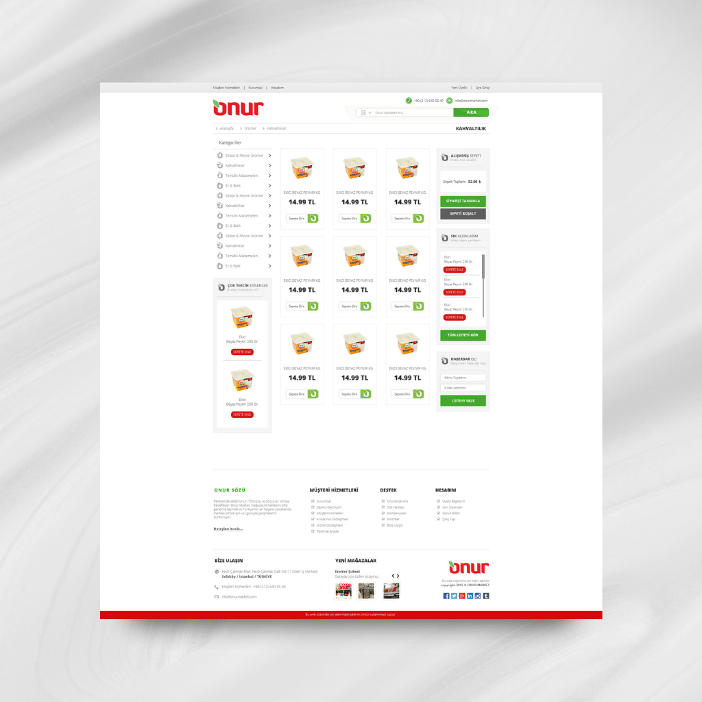 Onur Market E-Ticaret Site Tasarım Ürünler Alt Kategori