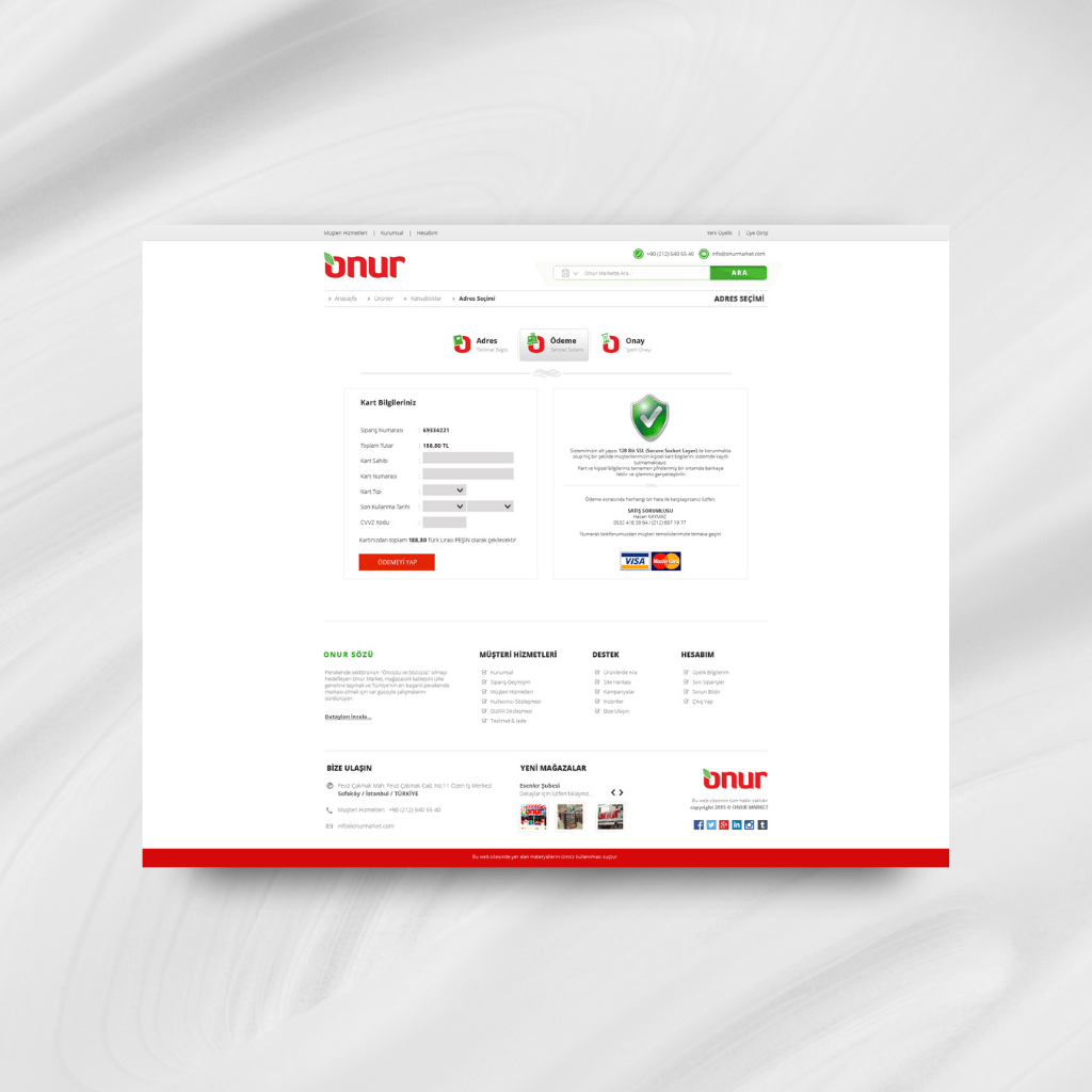 Onur Market E-Ticaret Site Tasarım Ödeme Sayfası