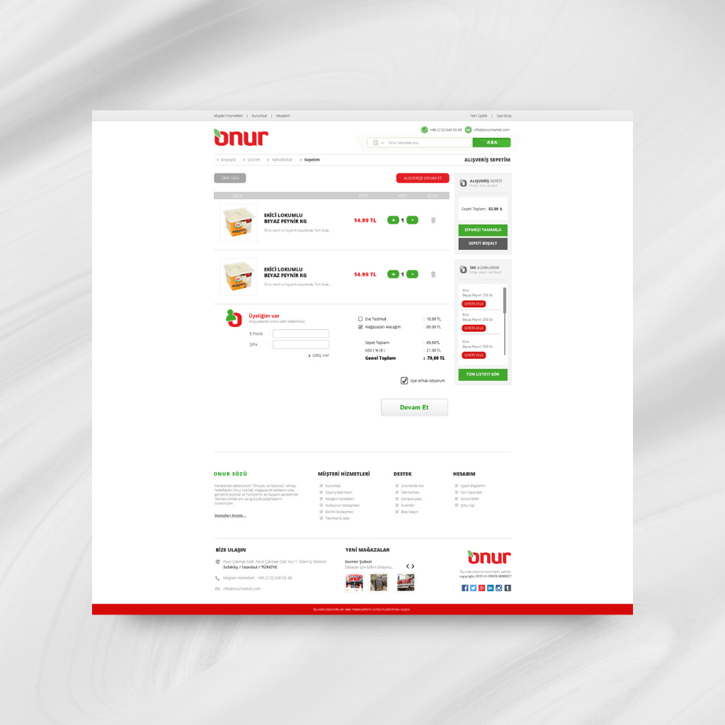 Onur Market E-Ticaret Site Tasarım Alışveriş Sepeti