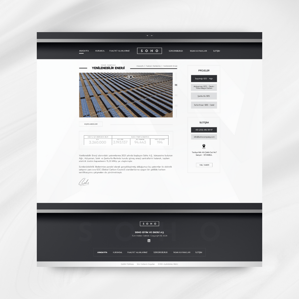 Soho Company Yenilenebilir Enerji Web Tasarımı