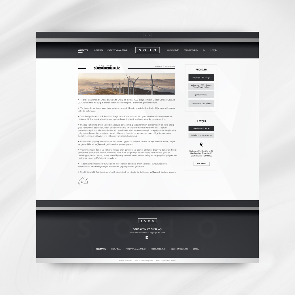 Soho Company Sürdürebilirlik Web Tasarımı