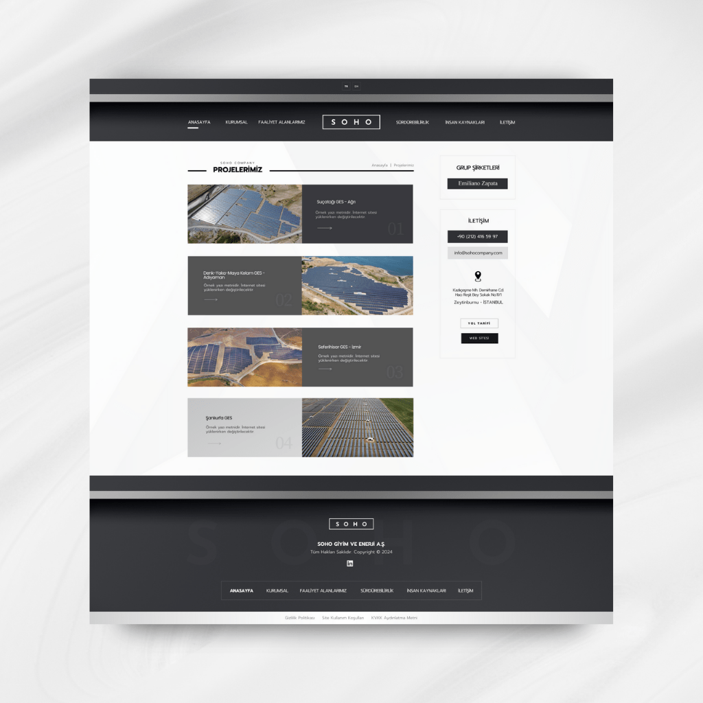 Soho Company Projeler Web Tasarımı