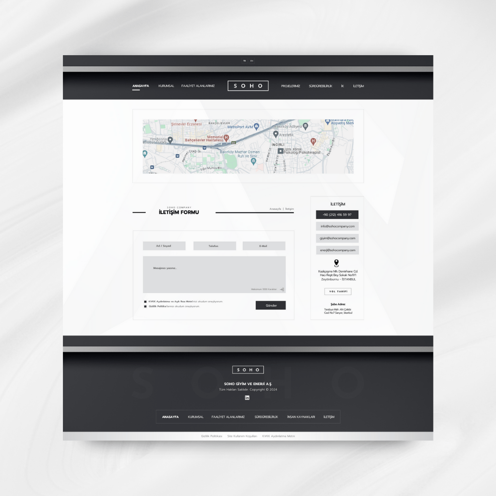 Soho Company İletişim Sayfası Tasarımı
