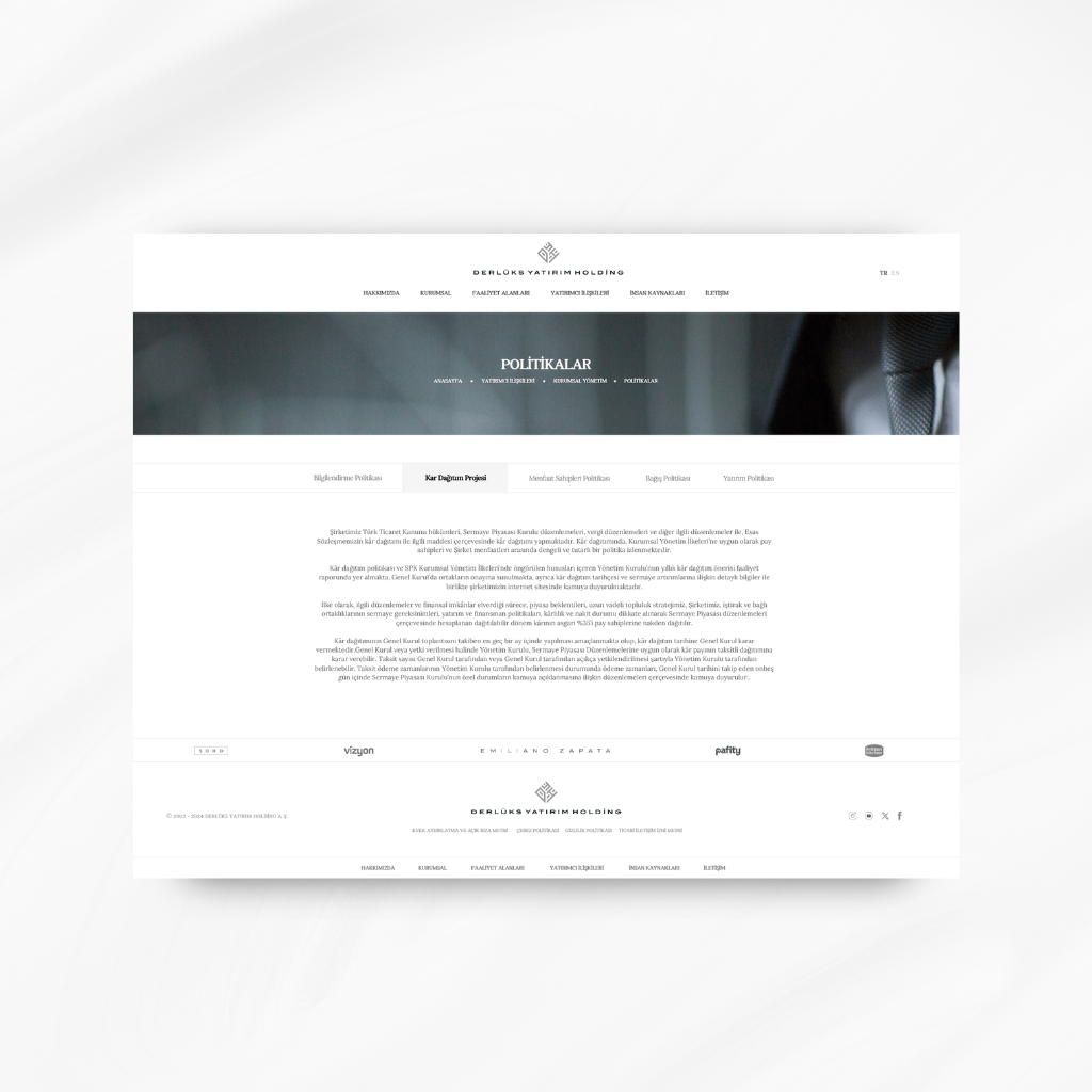 Derlüks Yatırım Holding Politikilar Web Tasarımı