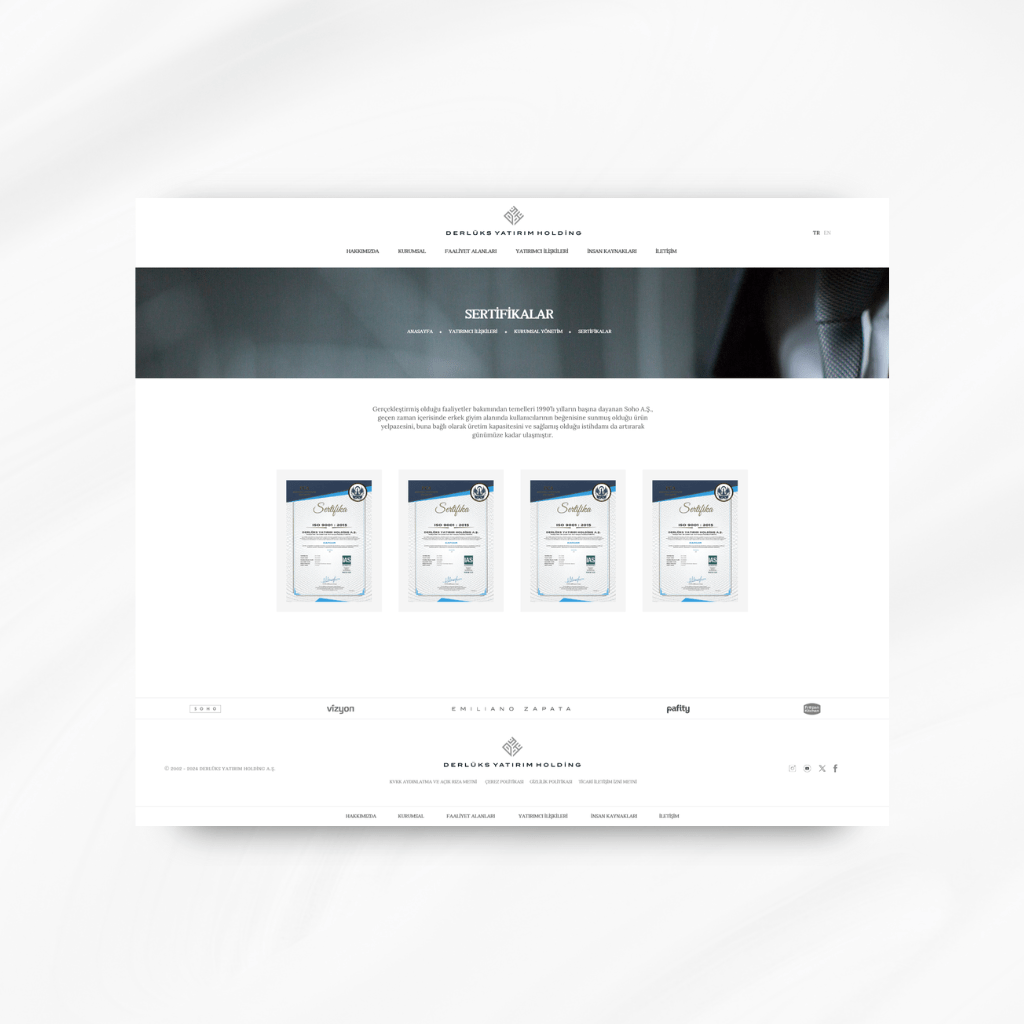 Derlüks Yatırım Holding Belgeler Web Tasarımı