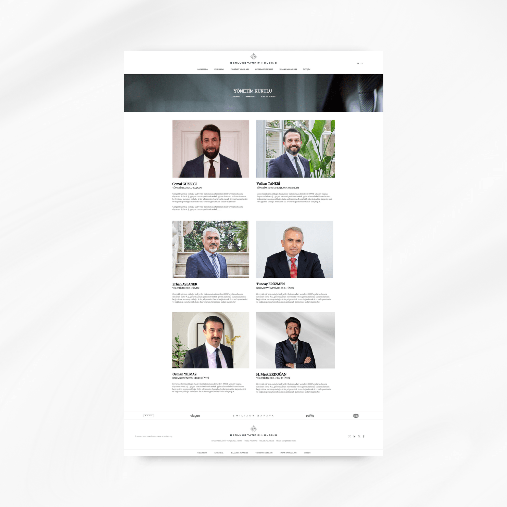Derlüks Yatırım Holding Yönetim Kurulu Üyeleri Web Tasarımı