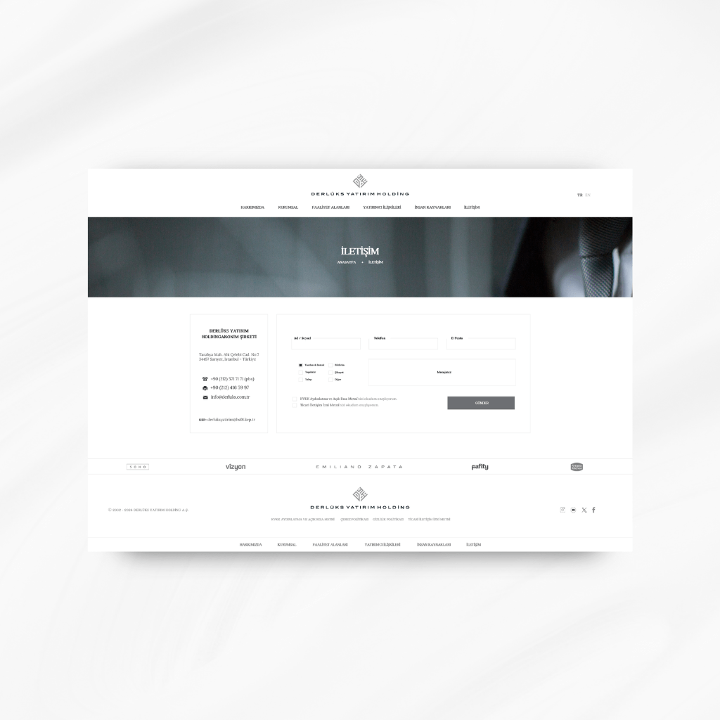Derlüks Yatırım Holding İletişim Form Web Tasarımı