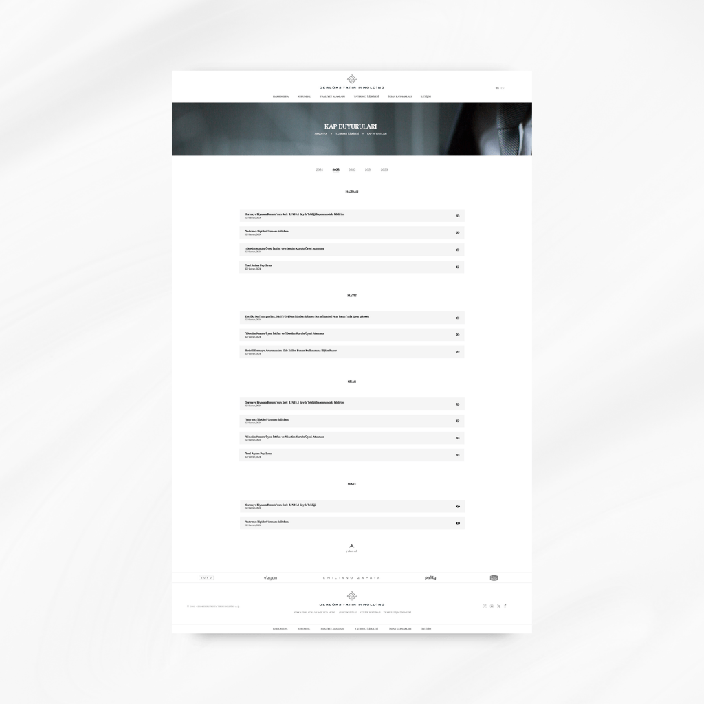 Derlüks Yatırım Holding Kap Duyuruları Web Tasarımı