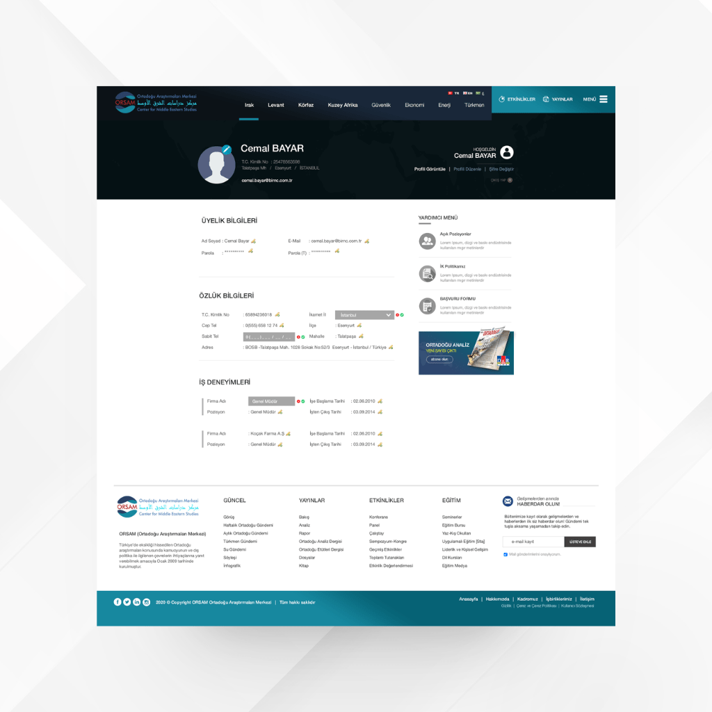 Orsam Profil Sayfası Web Tasarımı