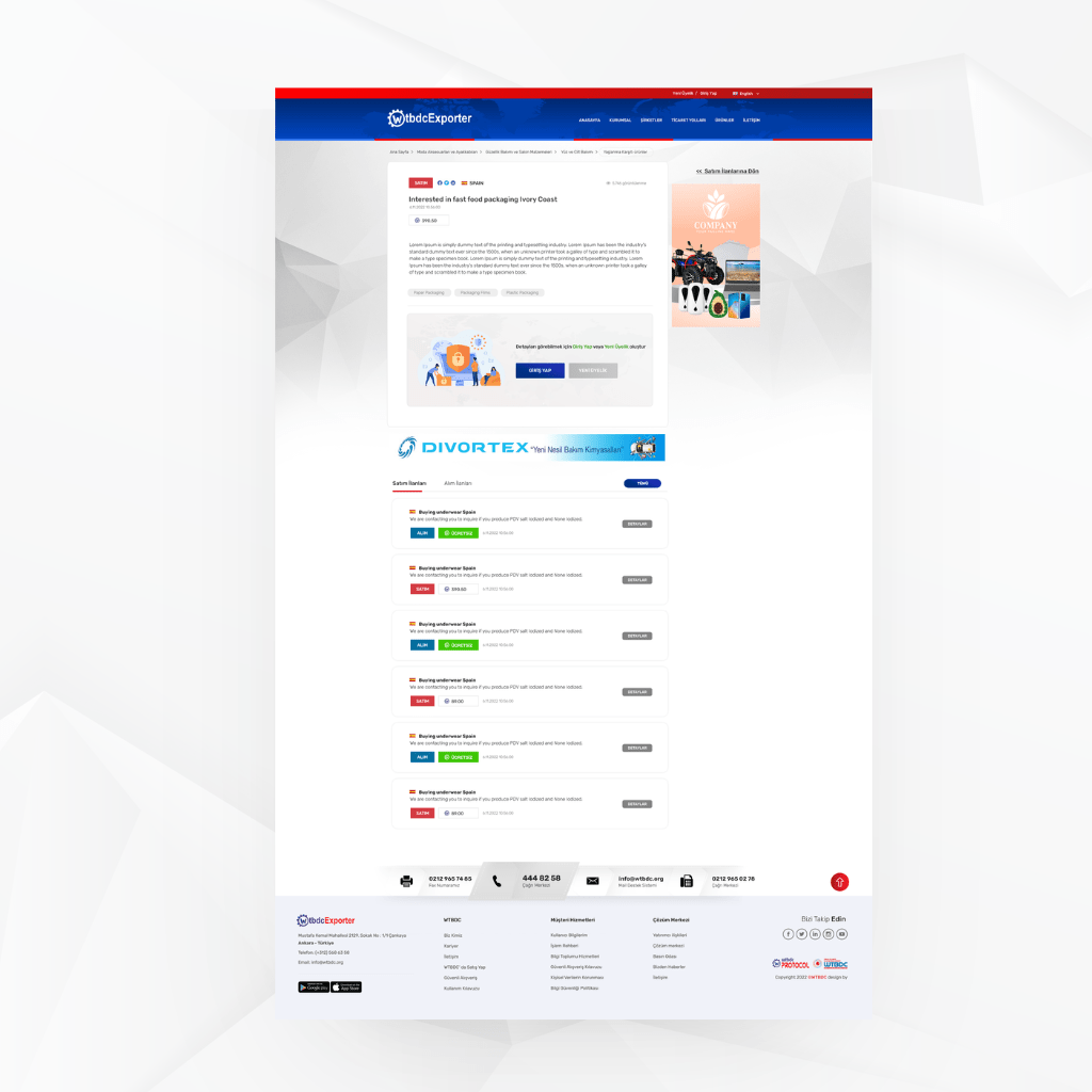 WTBDC Exporter Şirket İlanlar Web Tasarımı