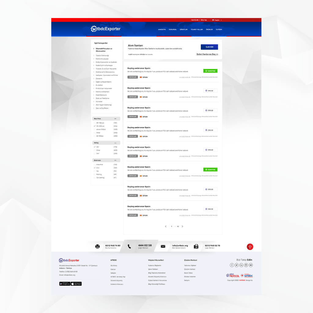 WTBDC Exporter Alım İlanları Web Tasarımı